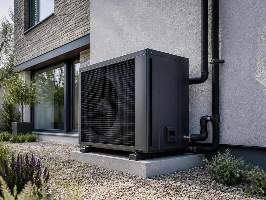 NIBE air to water heat pump unit ready for installation on a new build