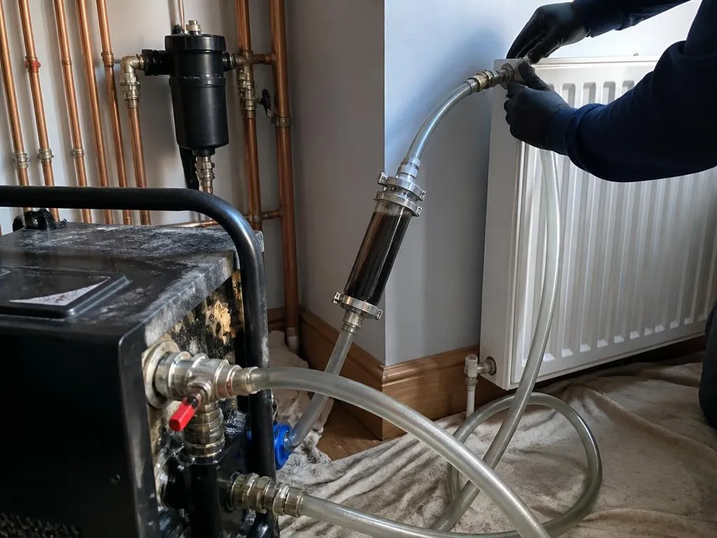 Kamco Hyper Flush and SystemSafe DM used on a central heating power flush